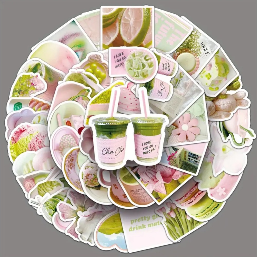 3/20$ MATCHA Green, Pink and White Trendy Design Stickers pack of 20